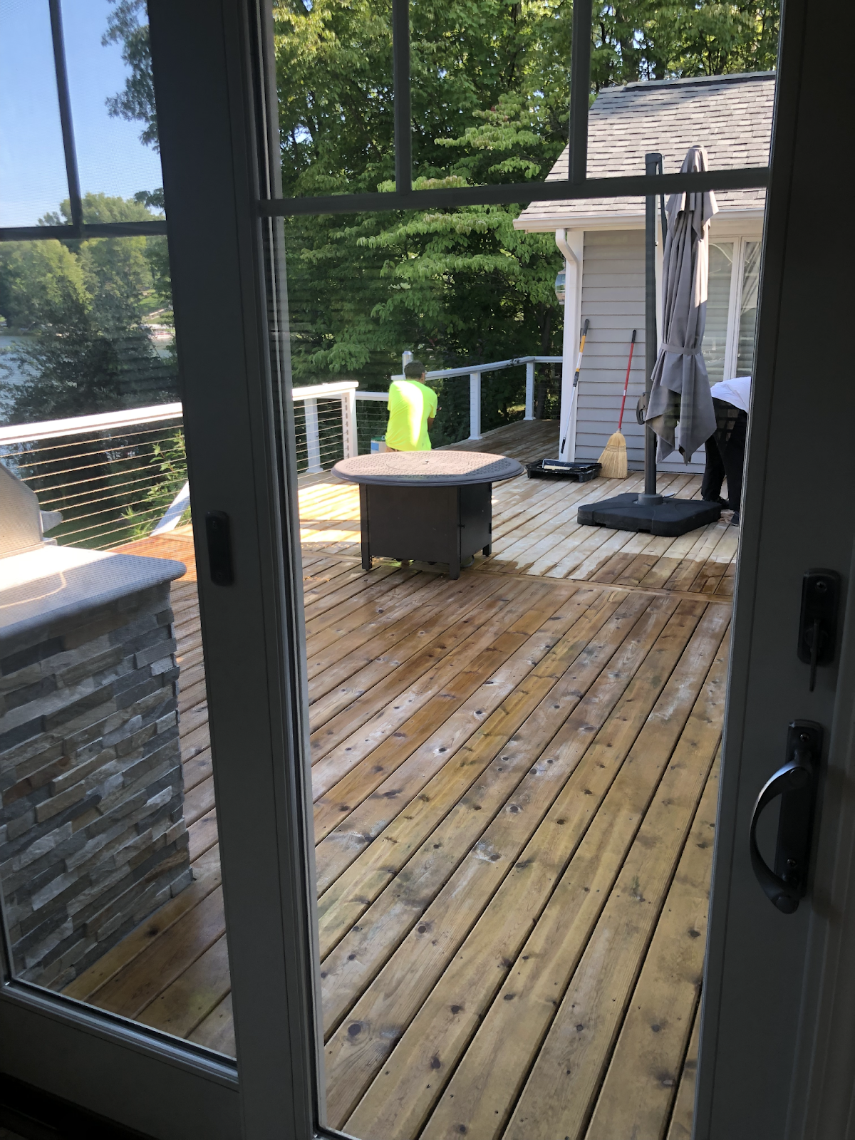 Freshly stained lakeside deck