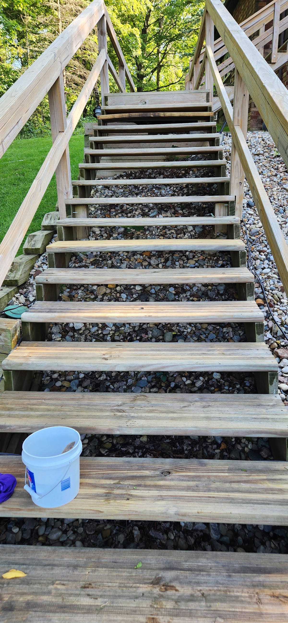 Stained wooden outdoor stairs